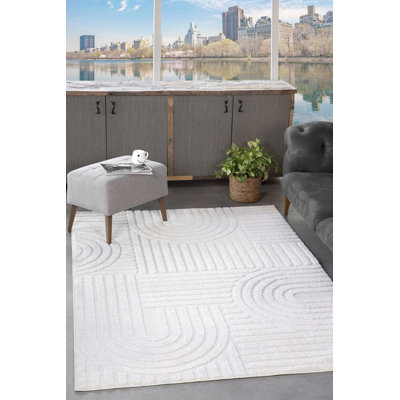 High-Quality Cream Area Rug, 6.6 x 6.6 Feet | 100% Polypropylene, 17 mm Pile Height, 1,600 g/m² | Machine Woven, Non-Slip Dot Underside, Antibacterial | Perfect for Living Room, Bedroom, & Dining Areas