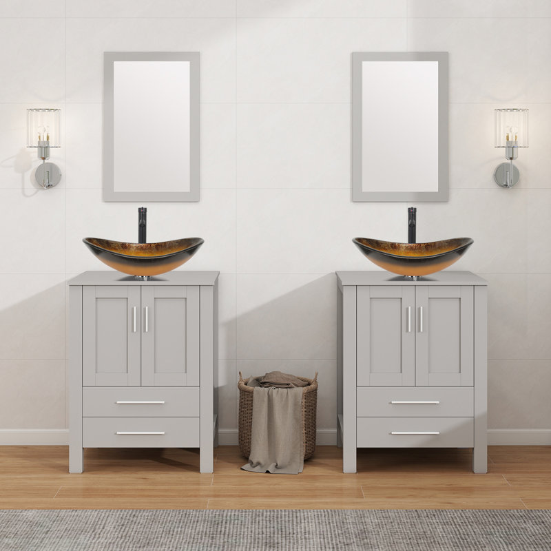 Ensemble de meuble-lavabo simple 24 po Allexus, Brun, Noir, Gris