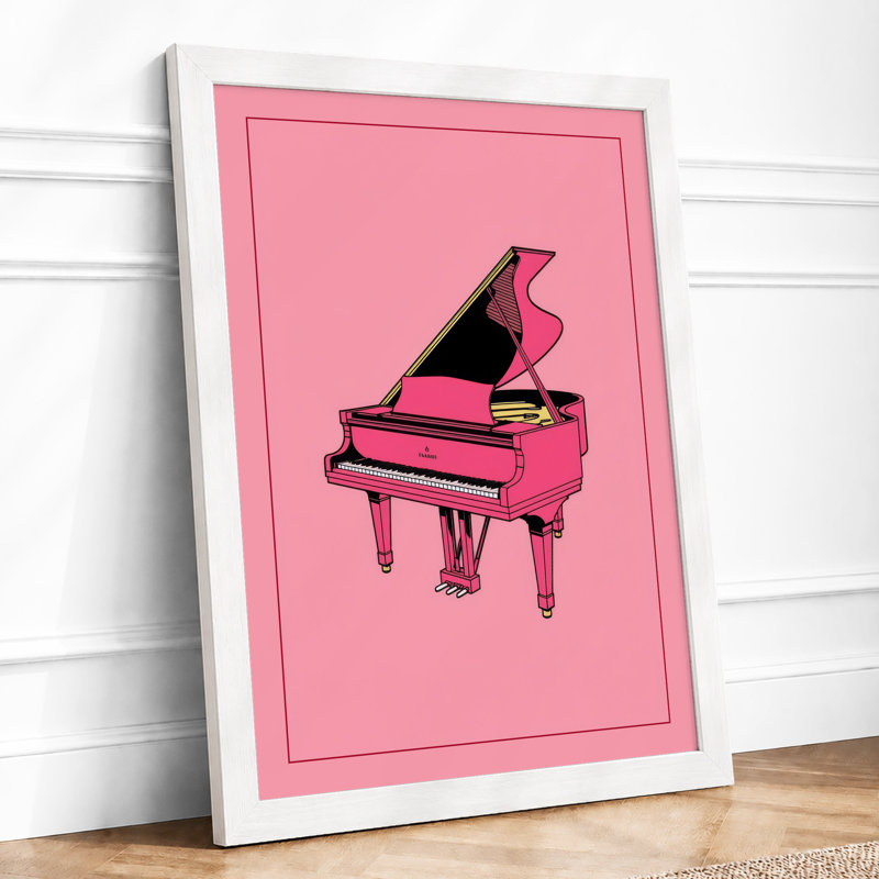 Pink Grand Piano Pop Art - Framed Print, A1 - 84.1 x 59.4 cm, White