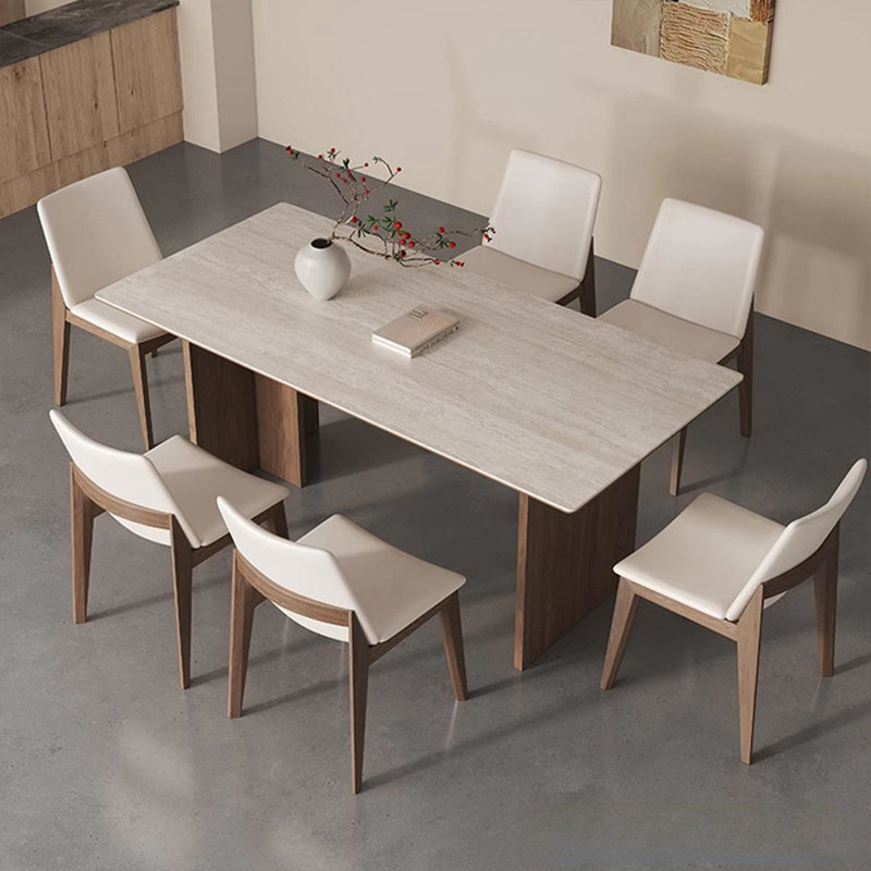Simple Rectangular Rock Slab Dining Table Sets, 29.5" H x 63" L x 31.5" W
