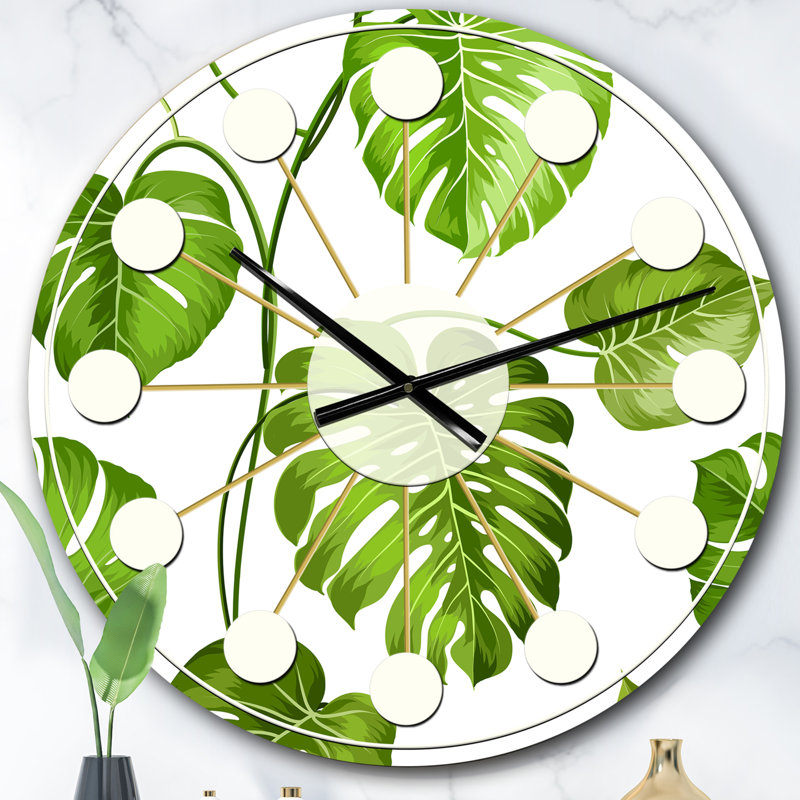 Tropical Palm Leaves II - horloge murale moderne Mid-Century, Surdimensionné