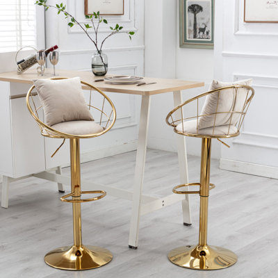 Fauteuil de bar en velours de 2, rotatif à 360 °, réglable, pour la salle à manger et le bar, tabourets modernes de 2 pièces, pivotant à degrés, hauteur réglable, avec repose-pieds stable