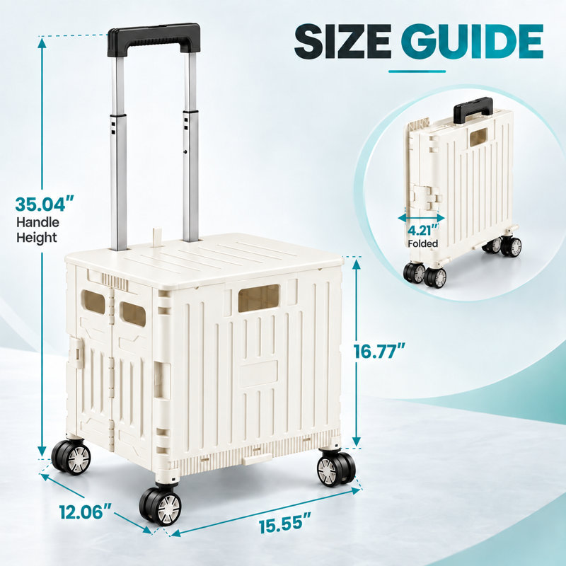 Chariot utilitaire pliant roulant avec couvercle, caisse de rangement pliable avec roues et rangement verrouillable, blanc
