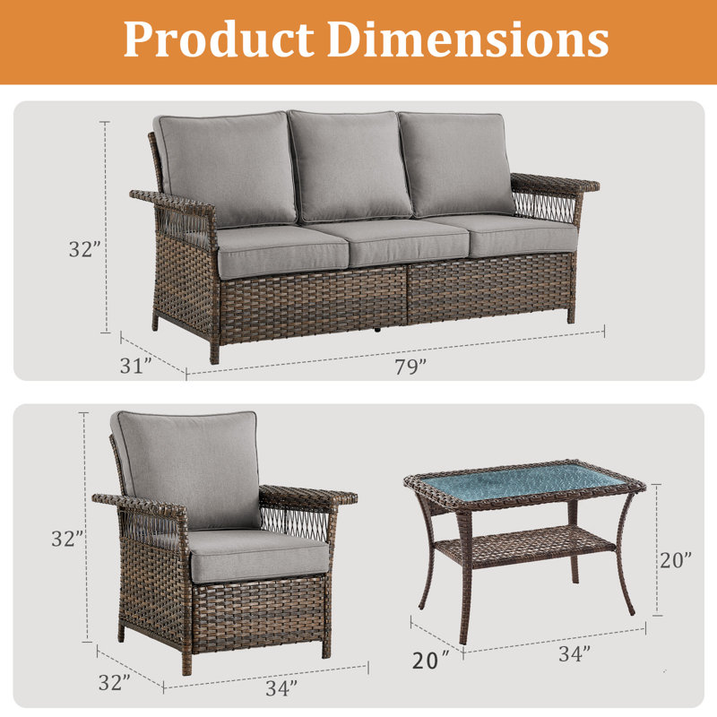 Mayeli Wicker 5 - Person Patio Conversation Set with Cushions, Gray