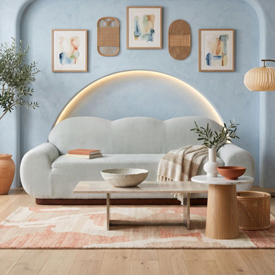 Modern Cloud-Inspired 3-Seater Upholstered Sofa with Round Arm and Soft Cushions for Living Room