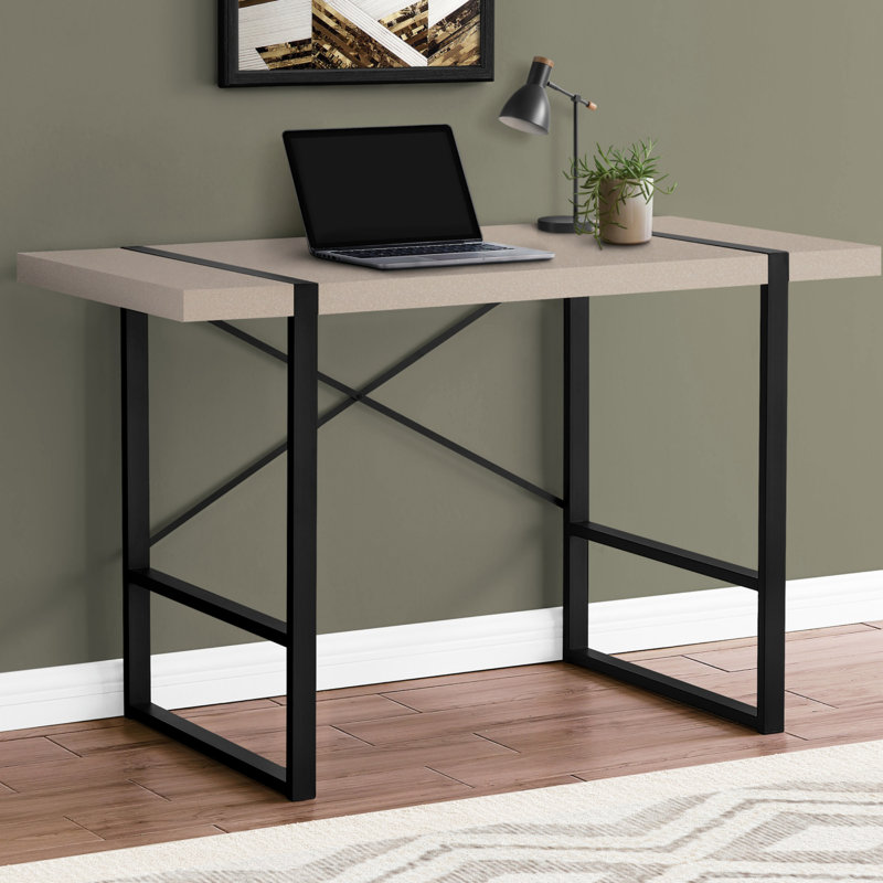 Bureau d'écriture rectangulaire, bureau d'ordinateur, bureau avec base en métal, Taupe