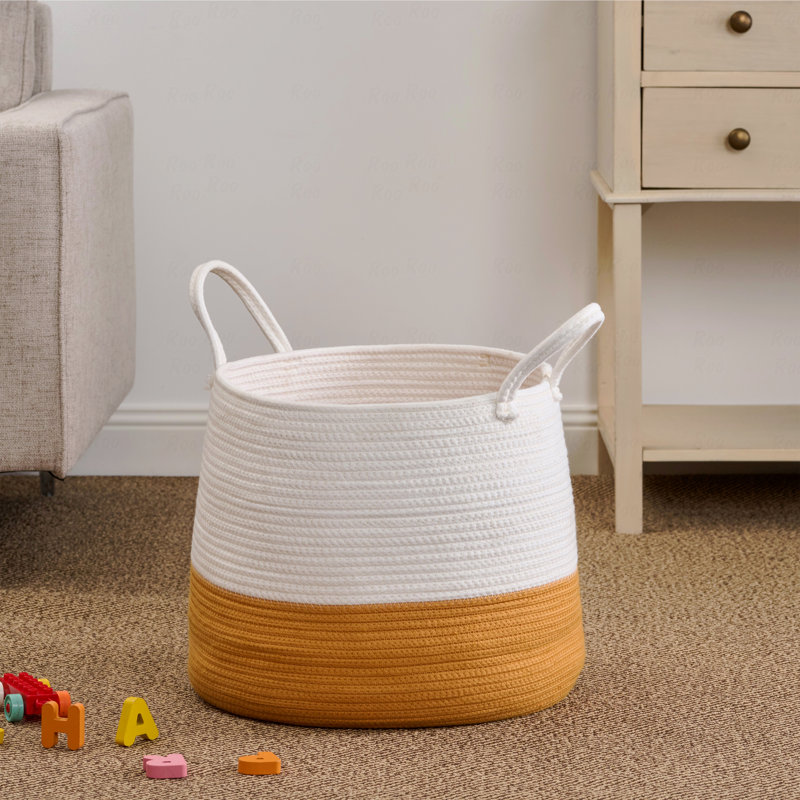 Round White Brown Laundry And Storage Basket