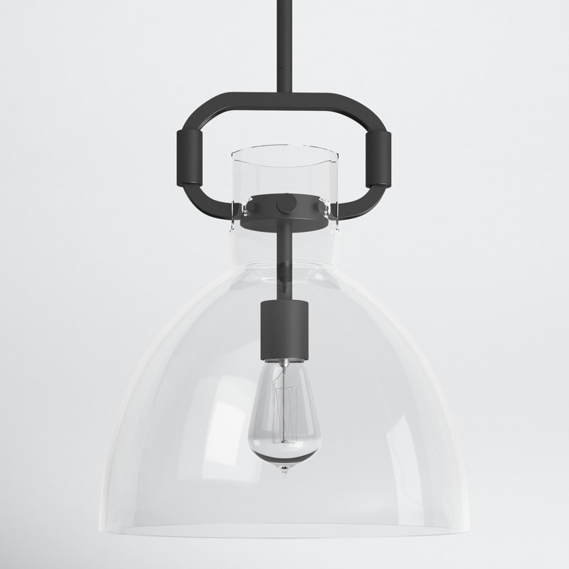 Shay 1-Light Dimmable Glass Dome Pendant , Matte Black