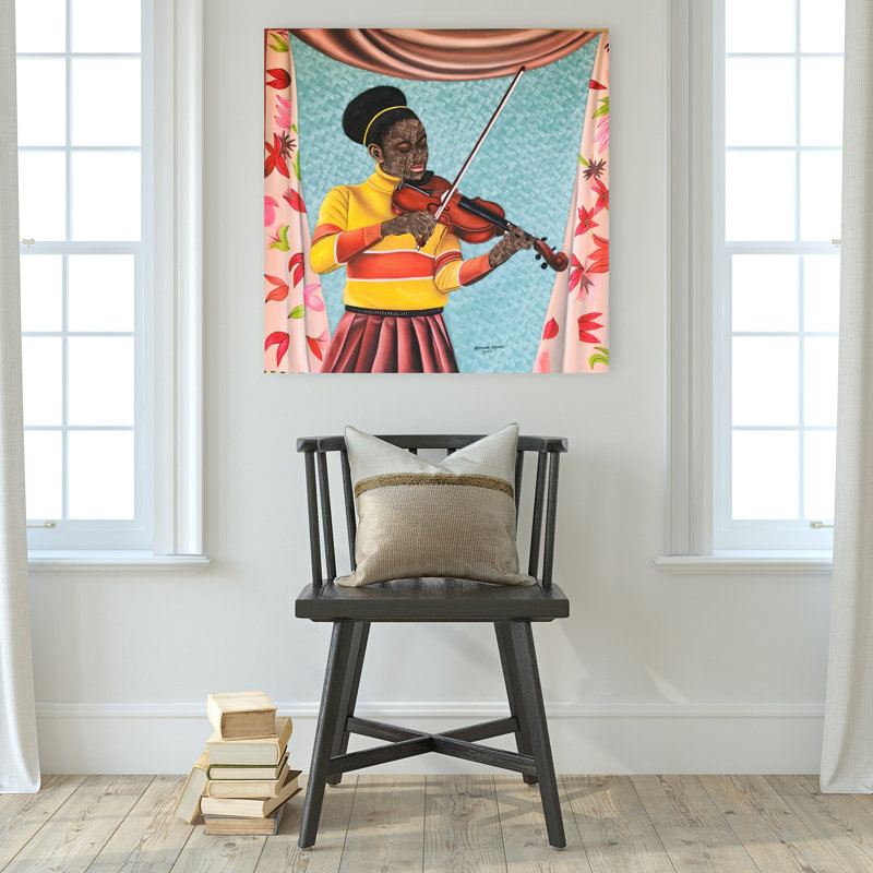 «Young Violinist In Focus Elegant Vibrant Abstract Portrait», reproduction d'art mural, 32" H x 32" W