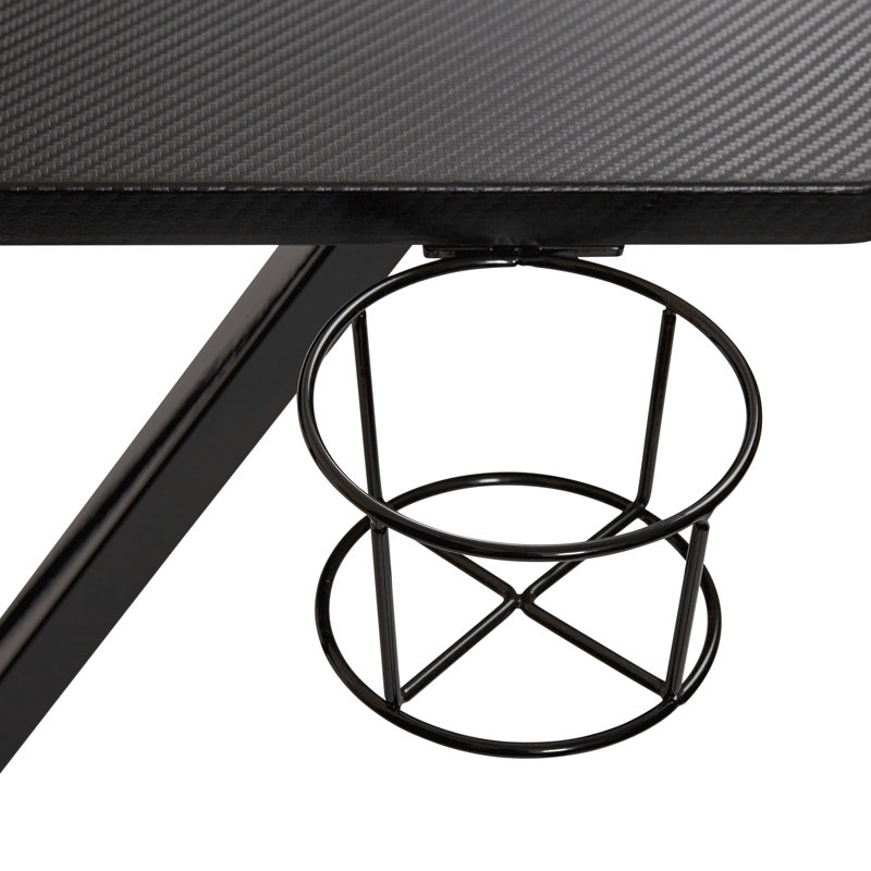 AeroDynamic 46" Black Gaming Desk with Cup Holder & Headphone Hook