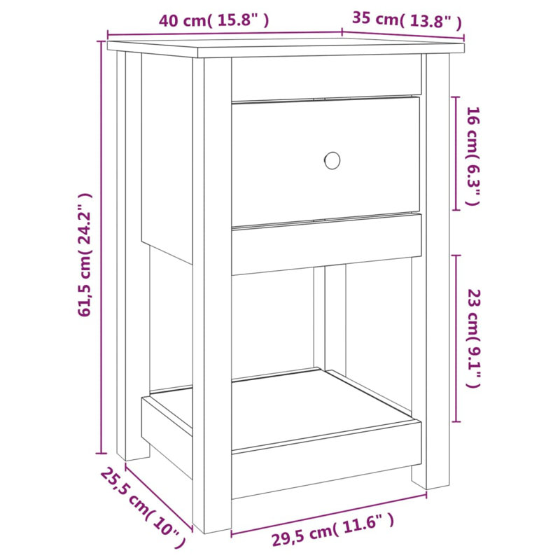 40cm W Solid Wood Bedside Table, Brown, Individual