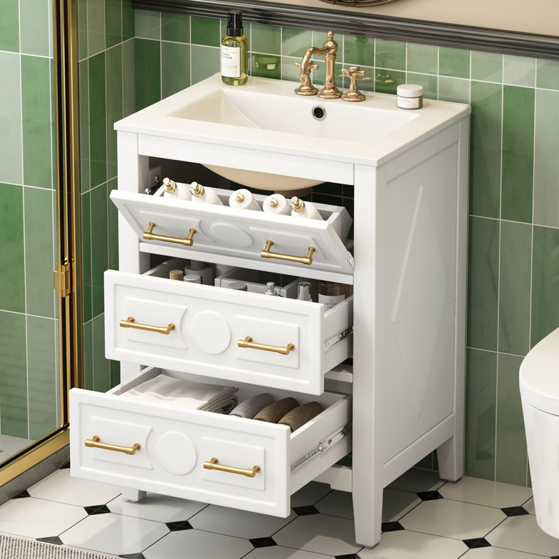 24'' Single Bathroom Vanity With Ceramic Top