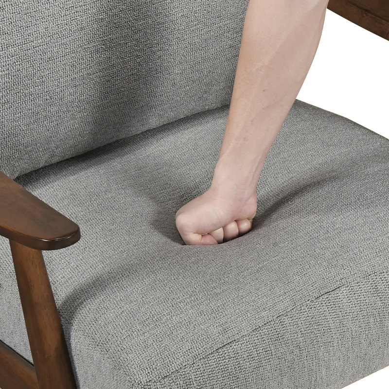Chaise moderne gris pour le salon, bois massif, rembourrage en mousse, capacité de 300 lb, gris, finition bois brun, tissu texturé