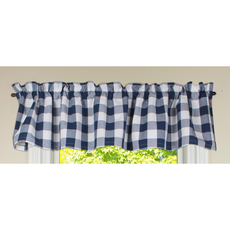Anceline Cotton Plaid Ruffled Window Valance, Navy Blue