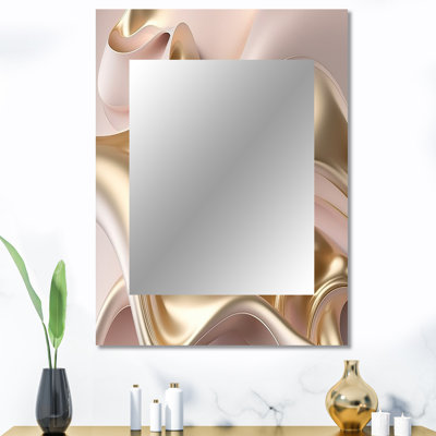 Subtle Sophistication In Exquisite Pink & Gold VI - Liquid Ink Wall Mirror, Modern Decorative Mirror, Printed Metal Art