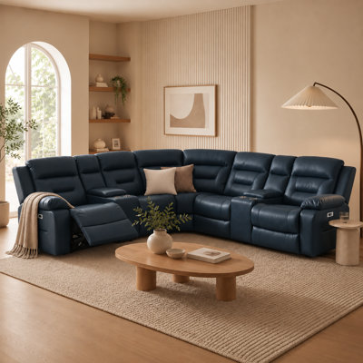 Canapé modulaire inclinable en forme de L de 109 po Kimblyn avec 2 fauteuils inclinables électriques, consoles avec porte-gobelets, ports USB et Type-C