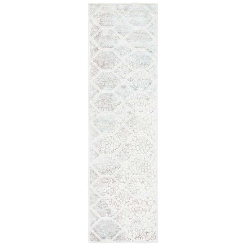 Restoration Vintage Hand Tufted Viscose/Wool Geometric Rug in Ivory, Runner 2'3" x 8'