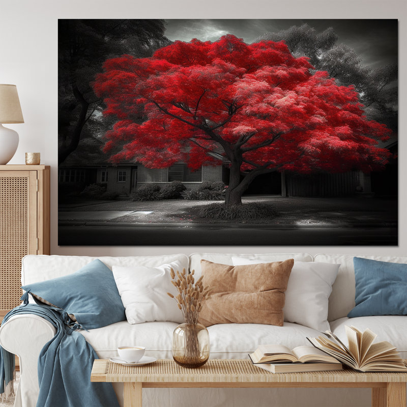 «Red Tree Blossom Haven II», art mural sur toile à motif floral, H 40 po x l 60 po