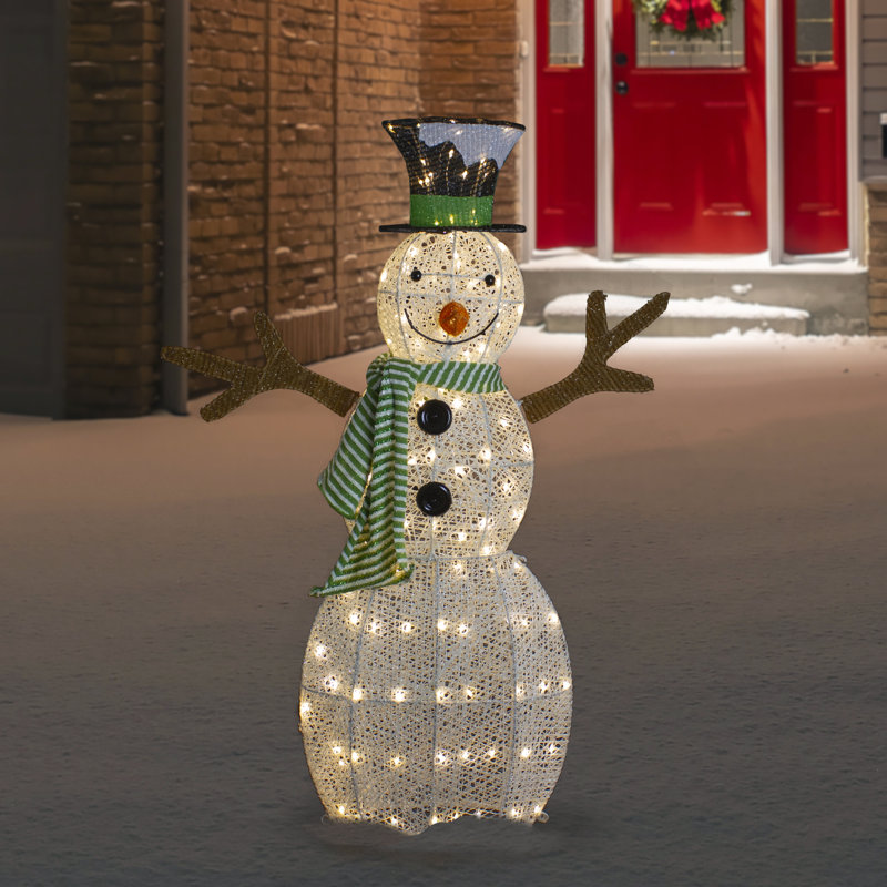Décoration de Noël d'extérieur 43 po bonhomme de neige avec chapeau haut de forme et écharpe verte 43 po