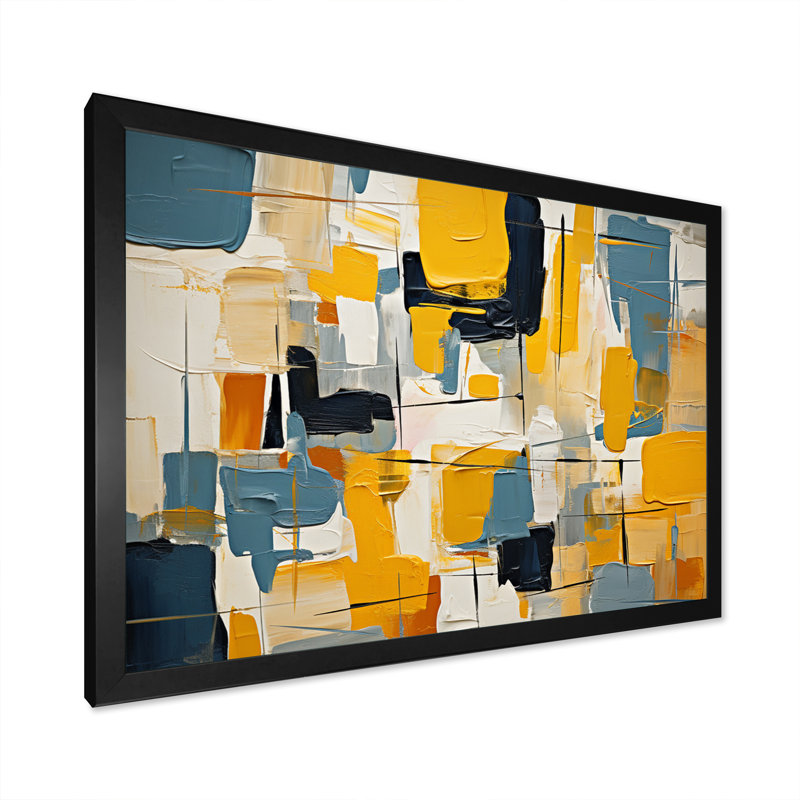 Impression sur toile abstraite, expression carrée, H 12 po x l 20 po x P 1 po, Cadre simple noir
