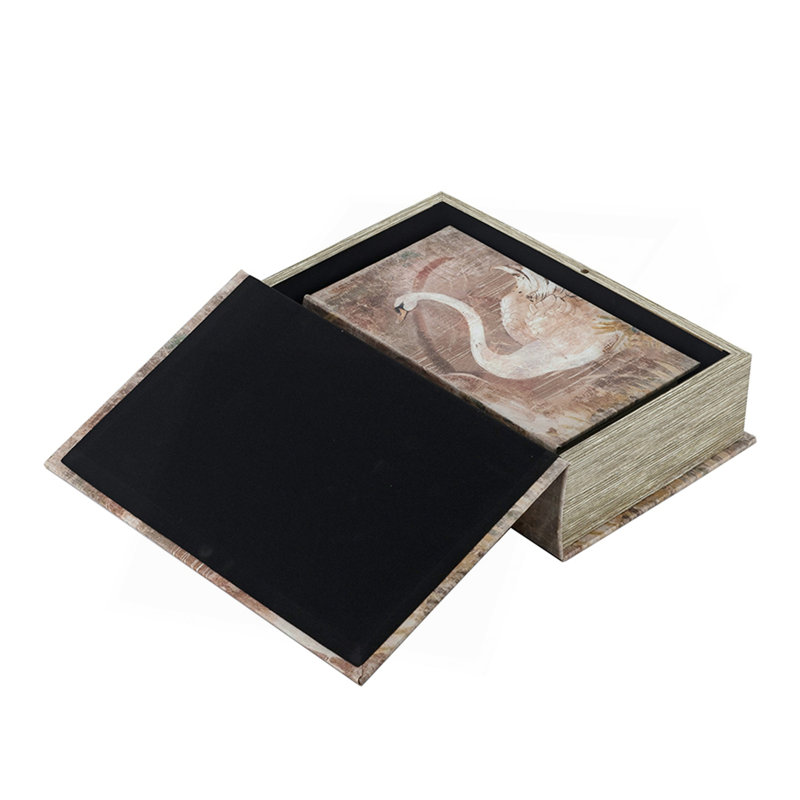 Ensemble de 2 boîtes à livres décoratives rustiques avec motifs de cygnes