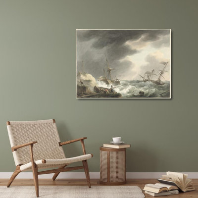 "Shipwreck of Two Ships, One of Which Flew Under the American Flag, on a Dune Coast" by  Martinus Schouman - Gallery Wrap Canvas Wall Art