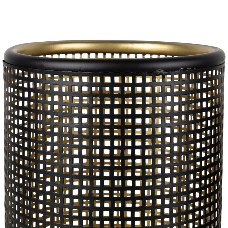 Iron Grid Pillar Candle Holders - 12" - Black And Gold Finish - Set Of 3