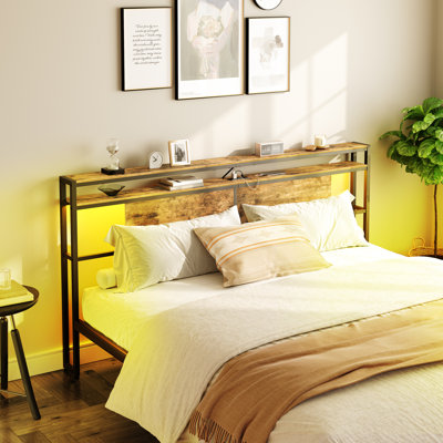 Lutske 40"H Metal Frame Headboard with LED Strip and Charging Station
