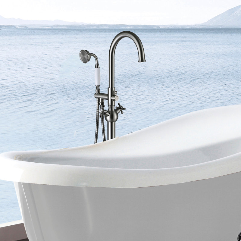 Robinet de baignoire à main en métal inclus - Nickel brossé, style chic pour la salle de bain