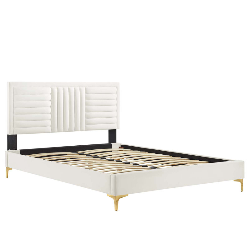 Lit plateforme performant en velours Sofia Channel par Modway, Blanc, Très grand