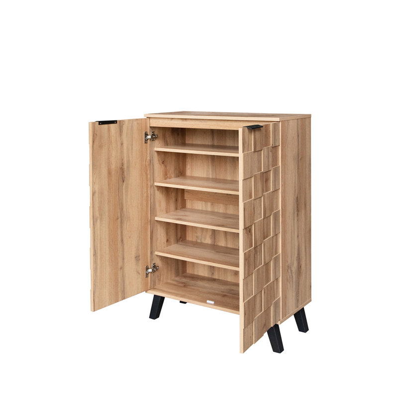 15 Pair Shoe Storage Cabinet, Light Wood
