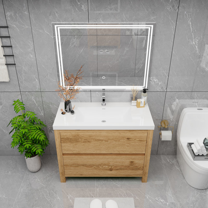 Cassopolis 41.5'' Single Bathroom Vanity with Acrylic Top, Yellow Wood