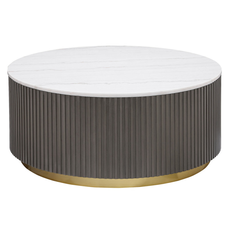 Table basse à plateau rond en marbre blanc et gris anthracite Sennewald