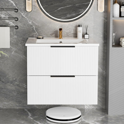 Meuble-lavabo de salle de bain avec lavabo et tiroirs en céramique