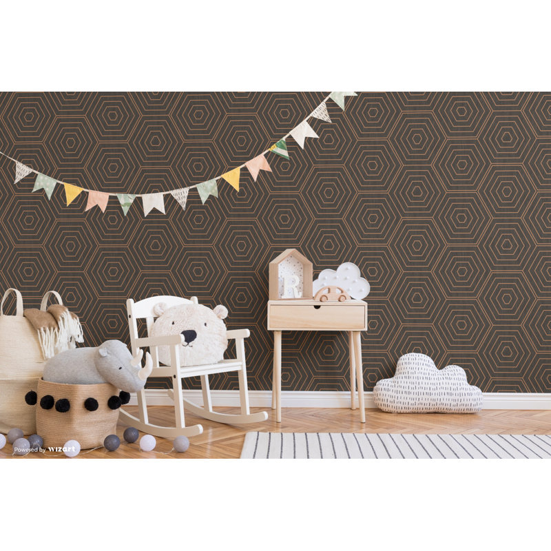 Hexagons 1m x 53cm Metallic Wallpaper Roll, Copper