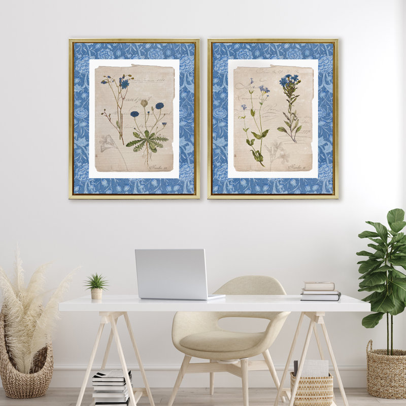 Ensemble de cadres flottants 2 pièces Blue Botanical Herbs, design par Livi Finn, H 31 po x l 25 po