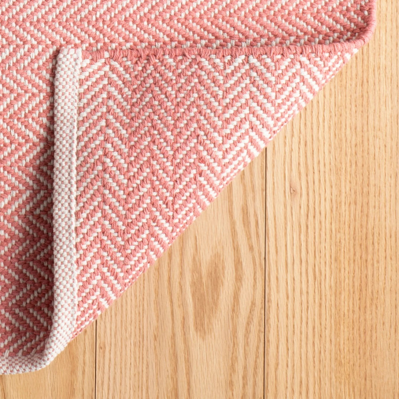Herringbone Swedish Blue Handwoven Cotton Rug, Coral, Rectangle 5' x 8'