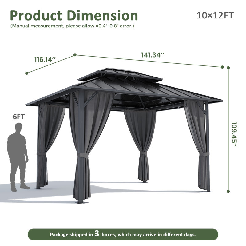 10 pi. L 12 pi. Pavillon de jardin en D avec moustiquaire et moustiquaire, Black