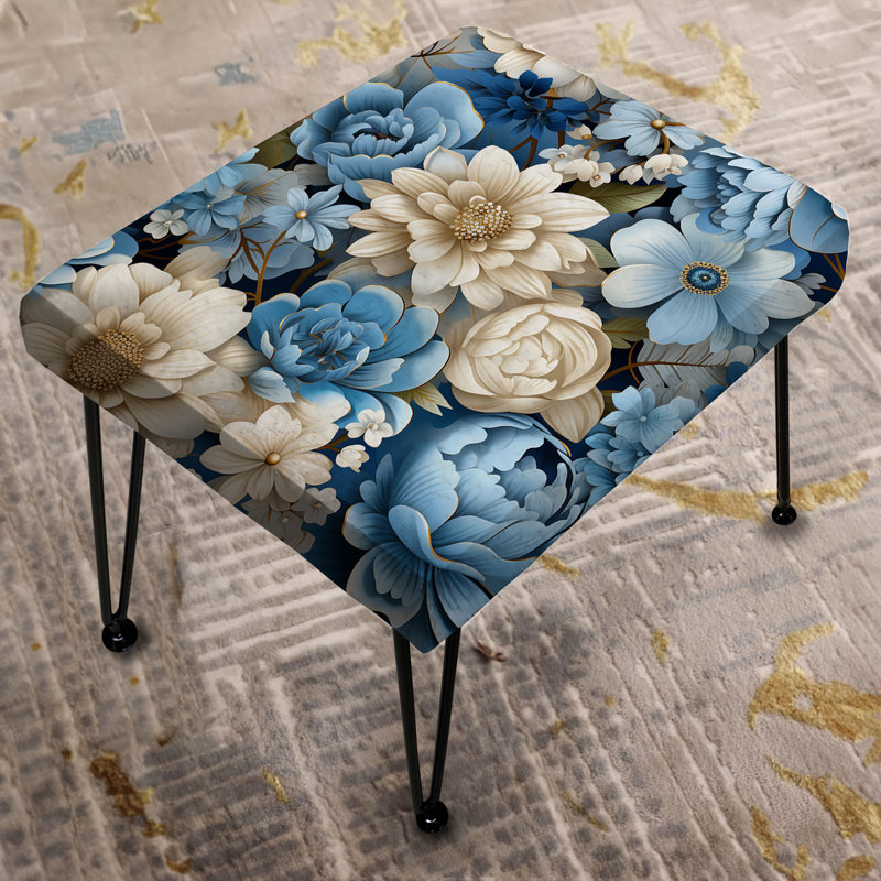Bouquet blanc et bleu avec motif floral II - repose-pieds rectangulaire floral