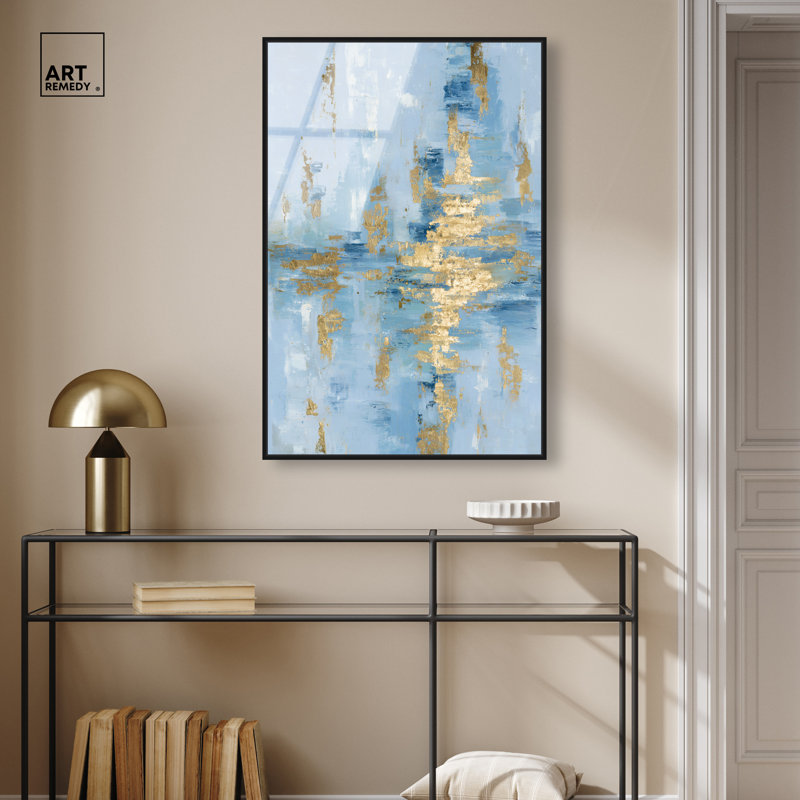 "Gilded Ocean IV", reproduction d'art acrylique encadrée par Art Remedy, cadre noir, 24 x 36, H 37 po x l 25 po