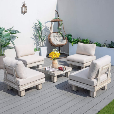 4-Seat Outdoor Sofa Set With Coffee Table – Aluminum Frame With Cushions