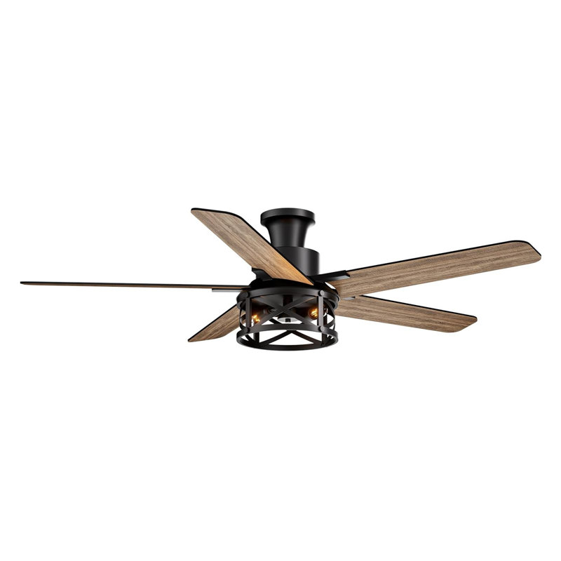 52" Flush Mount Ceiling Fan With Light Low Profile Farmhouse