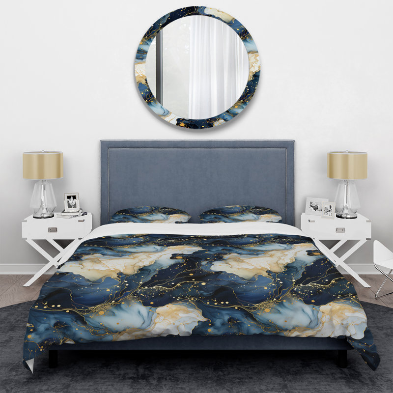 Literie céleste or et marbre bleu, Housse de couette pour très grand lit et 2 très