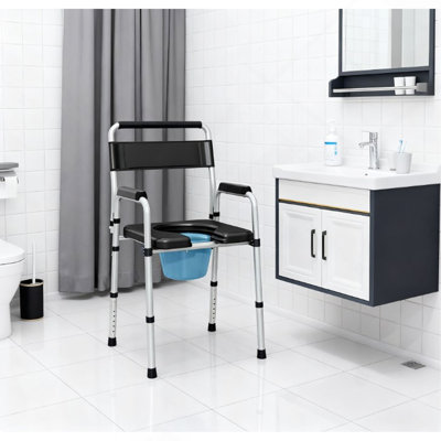 Adjustable Height Bedside Commode Chair For Seniors, Adults, Handicap - Raised Toilet Seat With Arm