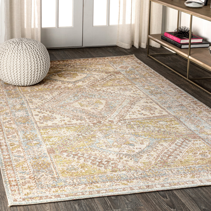 Peregrine Ornate Geometric Medallion Light Blue/Ivory Rug, Rectangle 5'3" x 7'7"