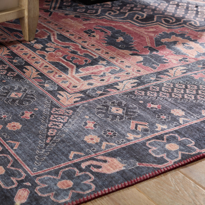Issa Southwestern Dark Blue/Pink Area Rug, Rectangle 9' x 12'
