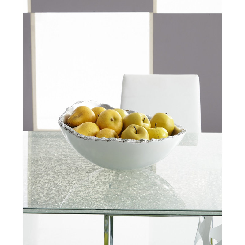 Broken Egg Resin Abstract Decorative Bowl, Pearl White/Silver Leaf