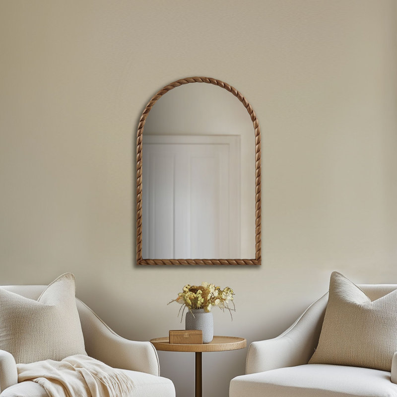 Madison Park Montra Brown 24"W x 36"H Arched Wood Wall Mirror with Braided Rubber Frame, Brown