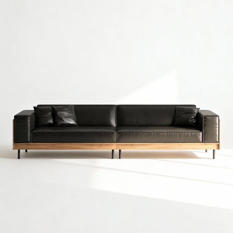 Canapé de 106,6 po en cuir moderne, canapé de salon rembourré avec structure en bois massif, pieds en métal, panneaux en grain de bois et 3 coussins