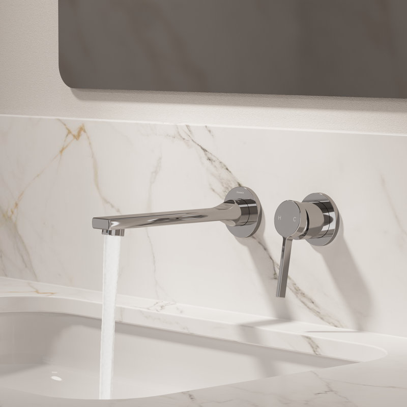 Wall-Mount Bathroom Sink Faucet with Pop-Up Drain, Single-Handle Modern Faucet 1.0 GPM in Polished Chrome, Chrome